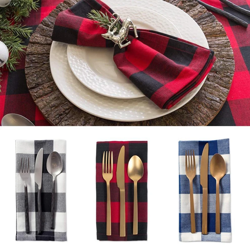 

Simple Classic Quality Table Mat Napkin Soft Cotton Fabric Buffalo Plaid Towels Dining Birthday Christmas Decorations Home Party