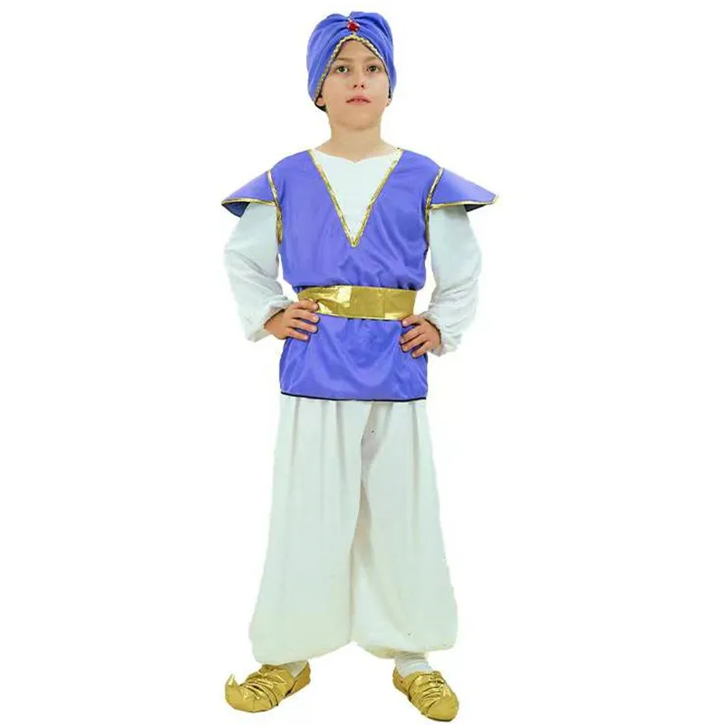 

Boys Halloween Prince of India Costumes Kids Children Aladdin Cosplay Carnival Purim Parade Stage Show Role Playing Party Dress