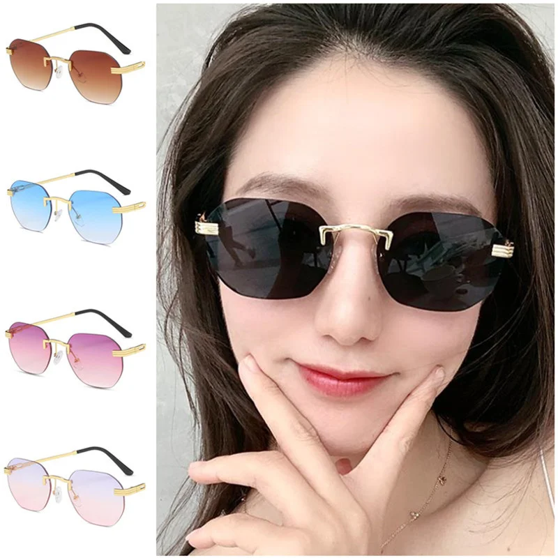 

Fashion polygon Sunglasses Unisex Rimless Irregular Sun Glasses Alloy Temples Adumbral Anti-UV Spectacles Gradient Eyeglasses