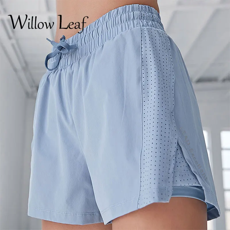 

Женские летние шорты для фитнеса, йоги, воздухопроницаемая быстросохнущая спортивная одежда из нейлона с изображением листьев ивы, 2021