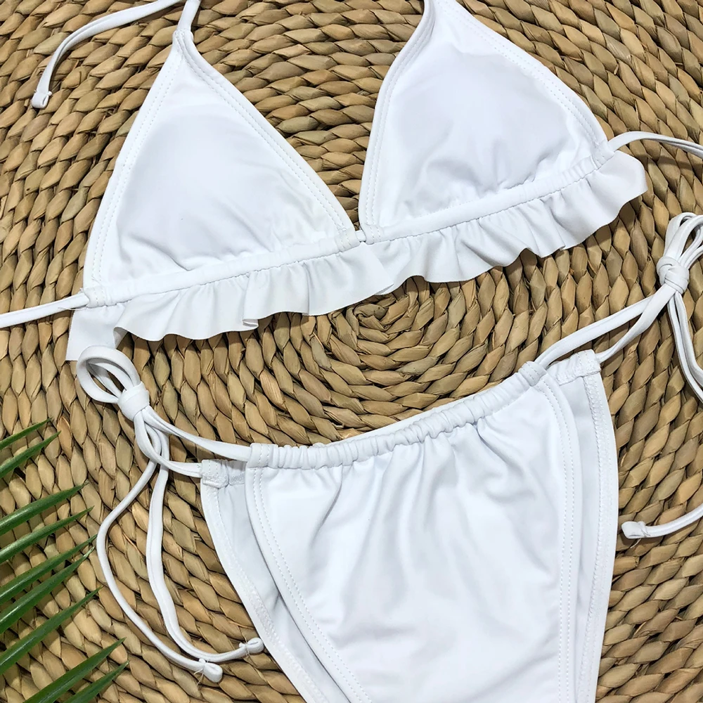 

ZTVitality Solid Sexy Bikinis Push Up Bikini 2020 Hot Sale Halter Padded Ruffles Swimsuit Low Waist Bandage Sexy Swimwear Women