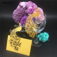 50pcs free shipping laser cut peacock paper name place cup cards wedding invitation table cards for party table home decoration