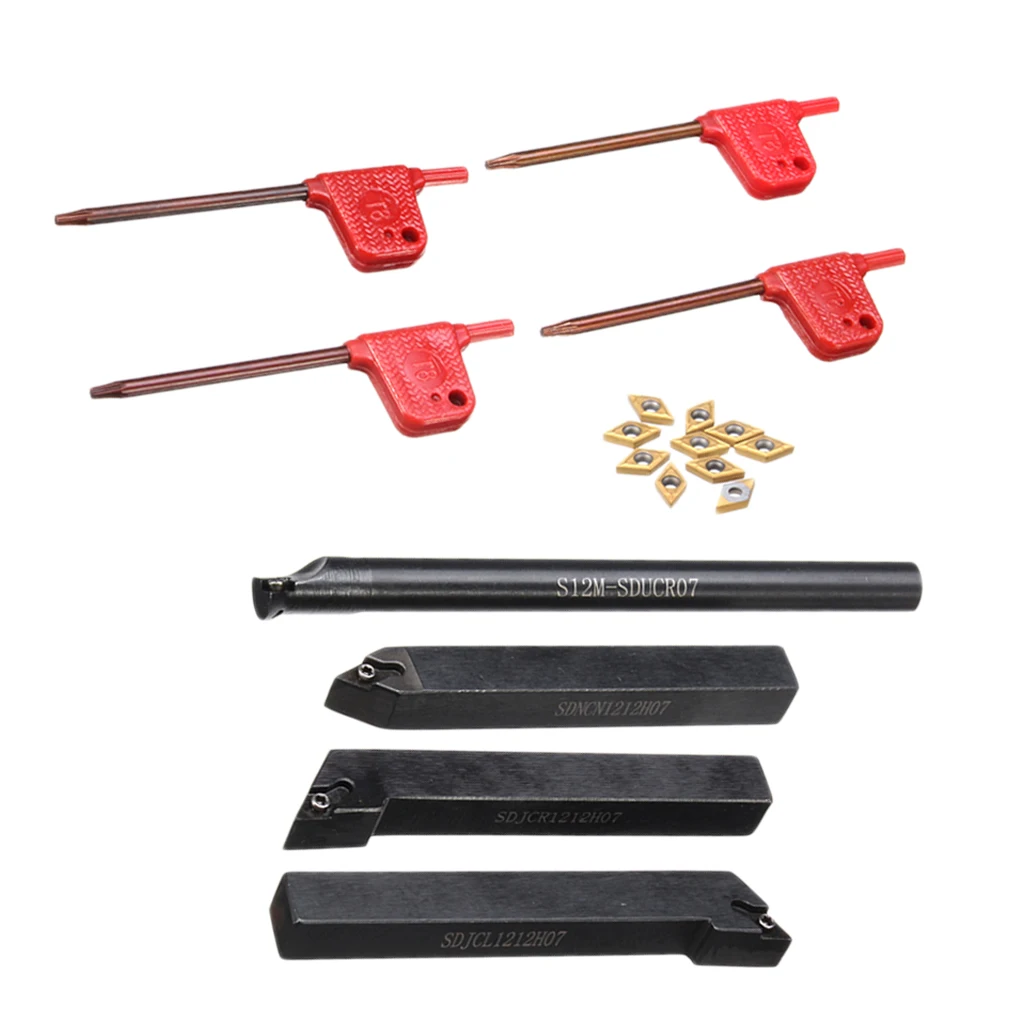 

4pcs Boring Bars + 10pcs DCMT070204 Carbide Inserts + 4pcs CNC Lathe Wrench