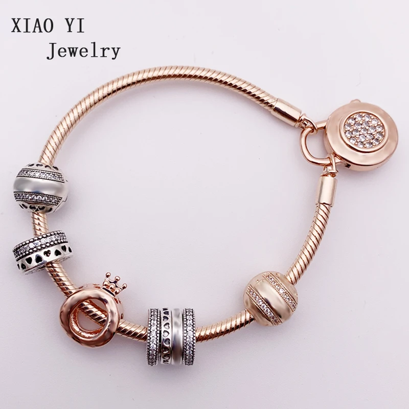 

XIAOYI 100% s925 new noble luxury rose gold crown couple bracelet female jewelry gift gentle beautiful lovely party