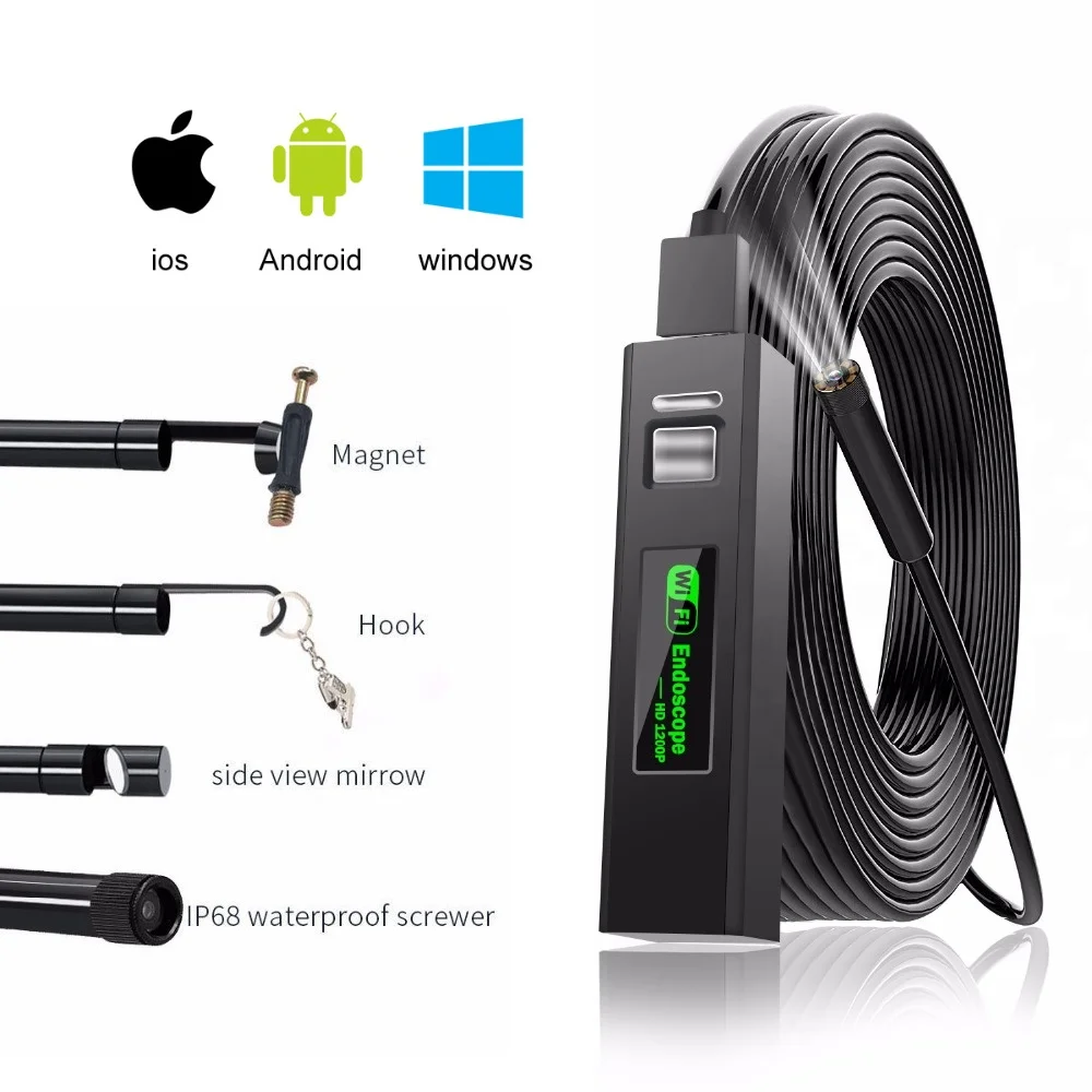 Эндоскоп с камерой 8 мм Wi-Fi 1200P HD IP68 водонепроницаемый беспроводной бороскоп для