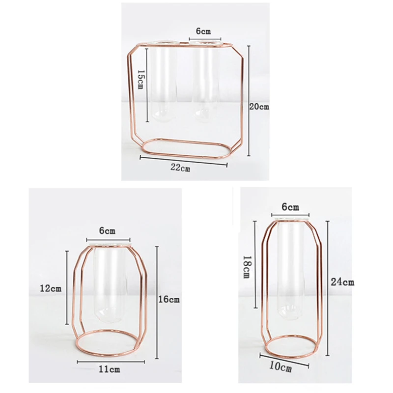 Прозрачная стеклянная железная ваза в скандинавском стиле розовое золото