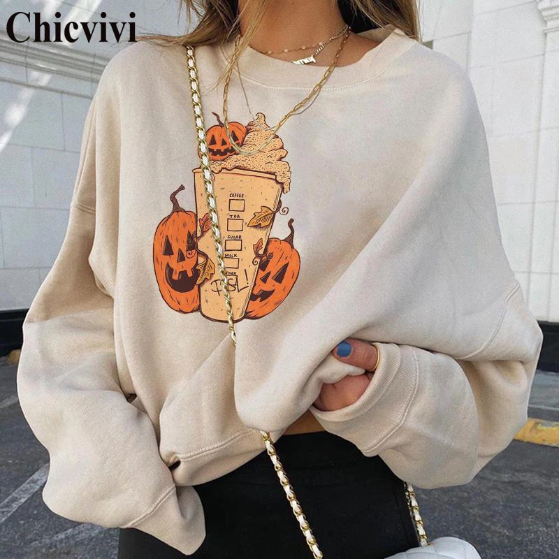 

Женская толстовка с капюшоном, повседневный Свободный пуловер с принтом Мороженого На Хэллоуин, Осень-зима 2020