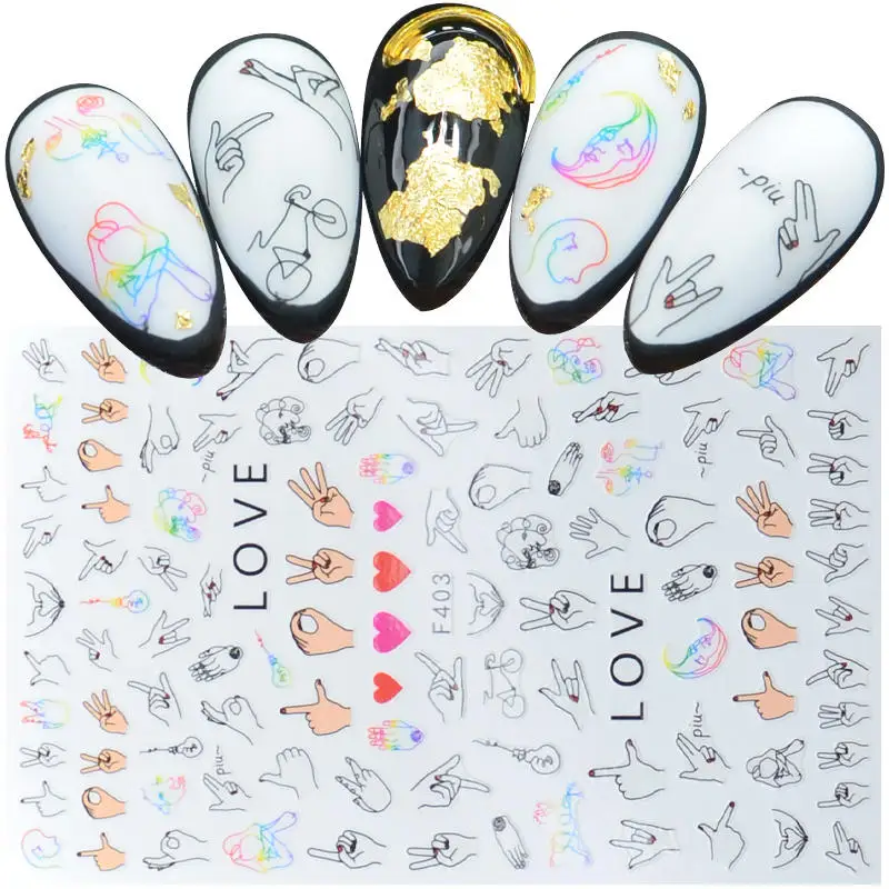 

Nail Sticker 3D Nails Slider Decals Gesture Love Design Nail Art Decoration Manicure Adhesive Foil Wraps Pegatinas