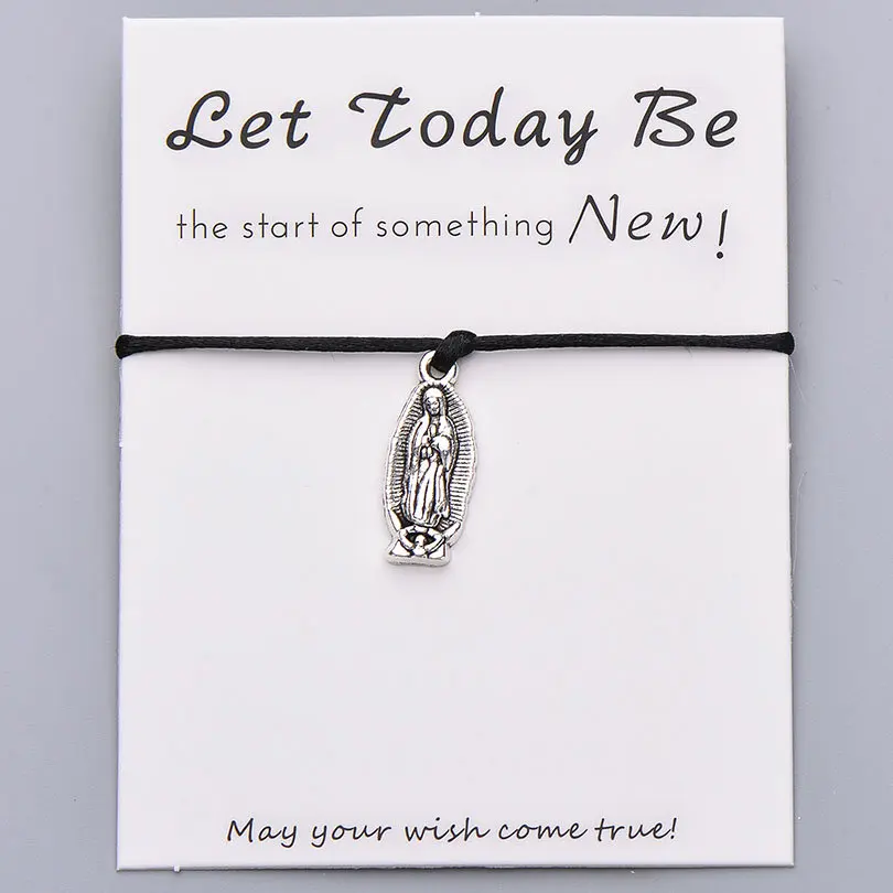 black Pipitree Lucky Wish Virgin браслет Mary Let Today Be New Start красные браслеты с подвесками для женщин, мужчин, девочек, ювелирный подарок - Окраска металла: black