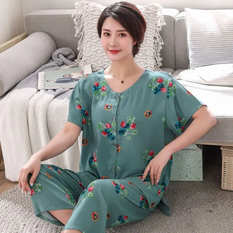 Пижама хлопковая для женщин среднего и пожилого возраста тонкая с коротким