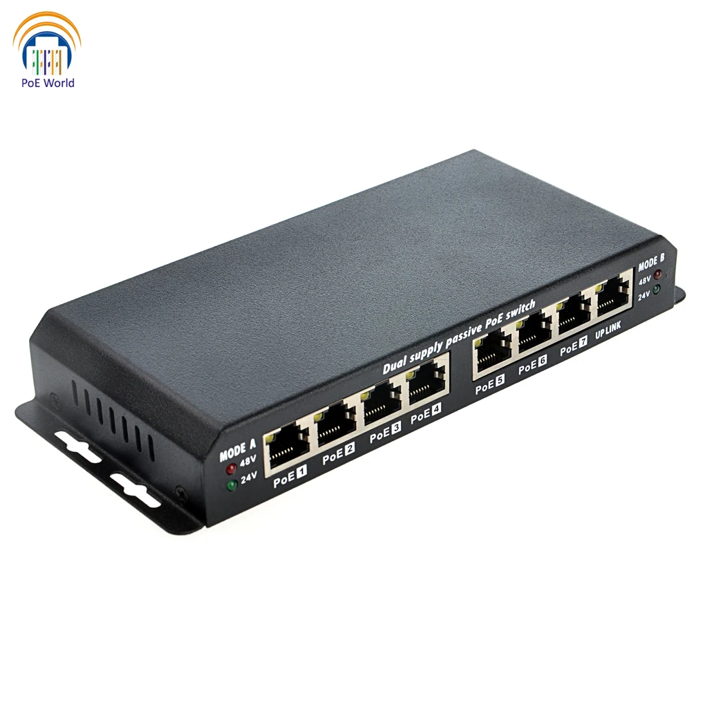 Бесплатная доставка POES-8-7 Пассивный PoE коммутатор 7 POE Порты и разъёмы 24V 48V режим с