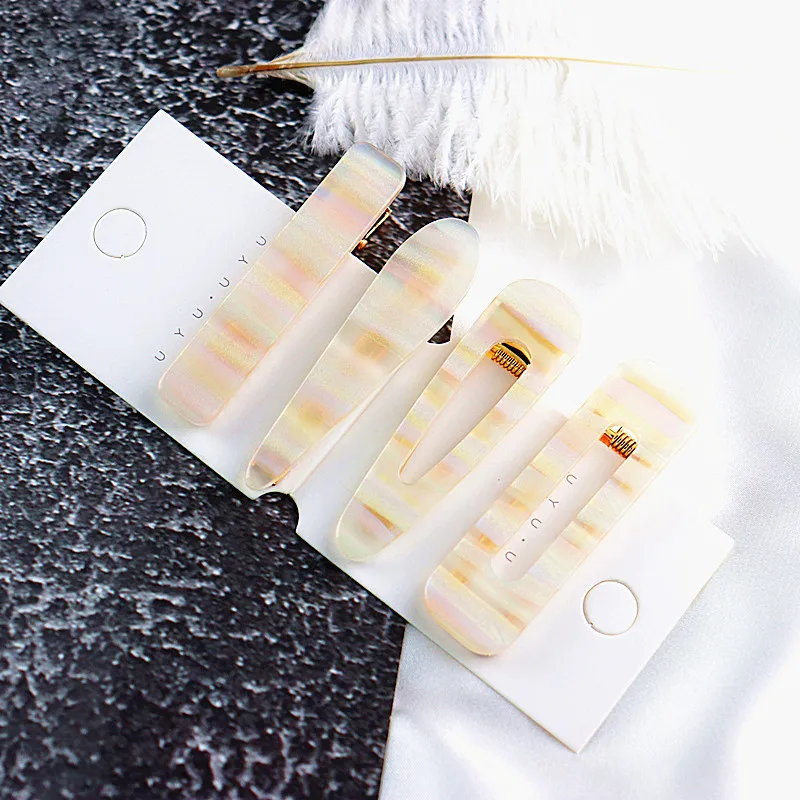 

New Trendy Shining Sequins Dazzling White Acrylic Geometric Hollow Drop Hairpins For Women Vintage Long Rectangle Hair Clips