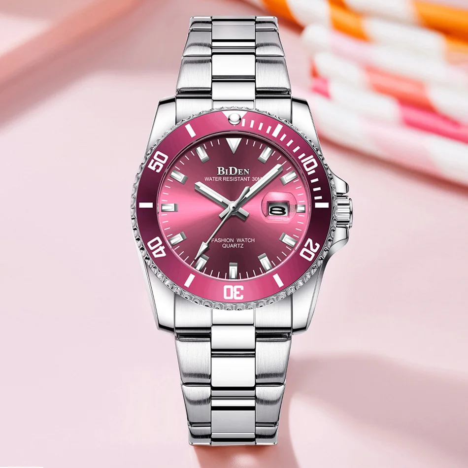Tops Women Watches Luxury Brand BIDEN Ladies Gift Quartz Stainless Steel Wristwatch Business Casual Calendar Rose Gold Watches