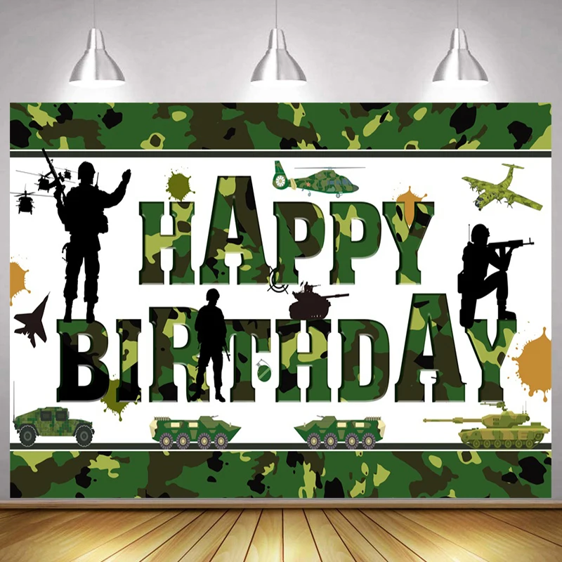 

Happy Birthday Soldiers Party Backdrop Camouflage Military Army Decoration Boy Background Baby Shower Custom Poster Decor