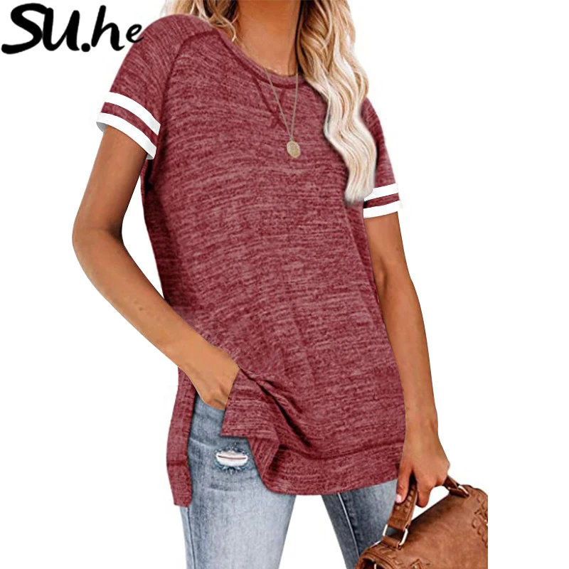 Женский хлопковый топ с коротким рукавом реглан свободный однотонный круглым