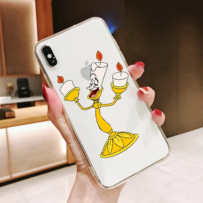 Чехол с чипом Красавица и Чудовище для iPhone X 11Pro MAX 6 6S 7 8Plus 5 5S SE XR XS Прозрачный