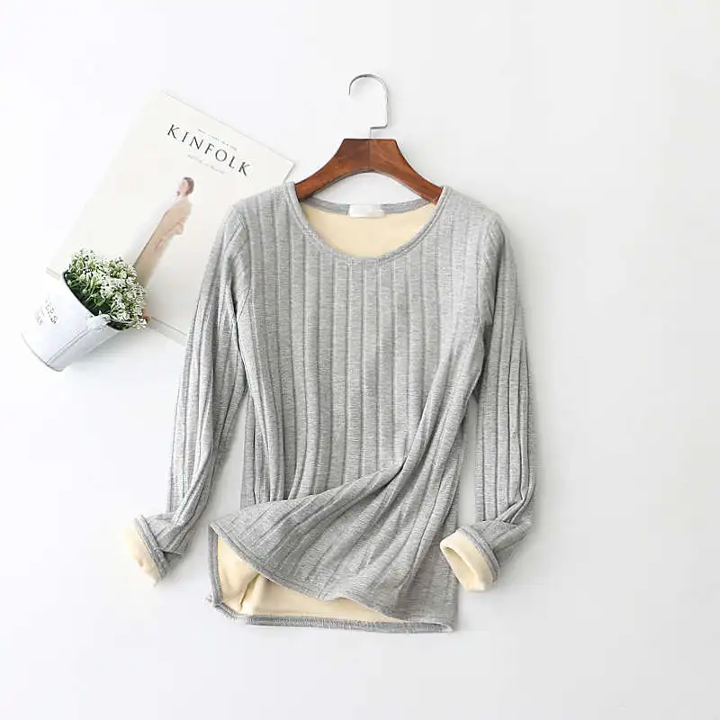 

Autumn Winter Clothes Women Long Sleeve Woman Tshirts O-Neck Plus Velvet T-Shirt Ladies Tops Warm Cotton Tee Shirt Femme C6673