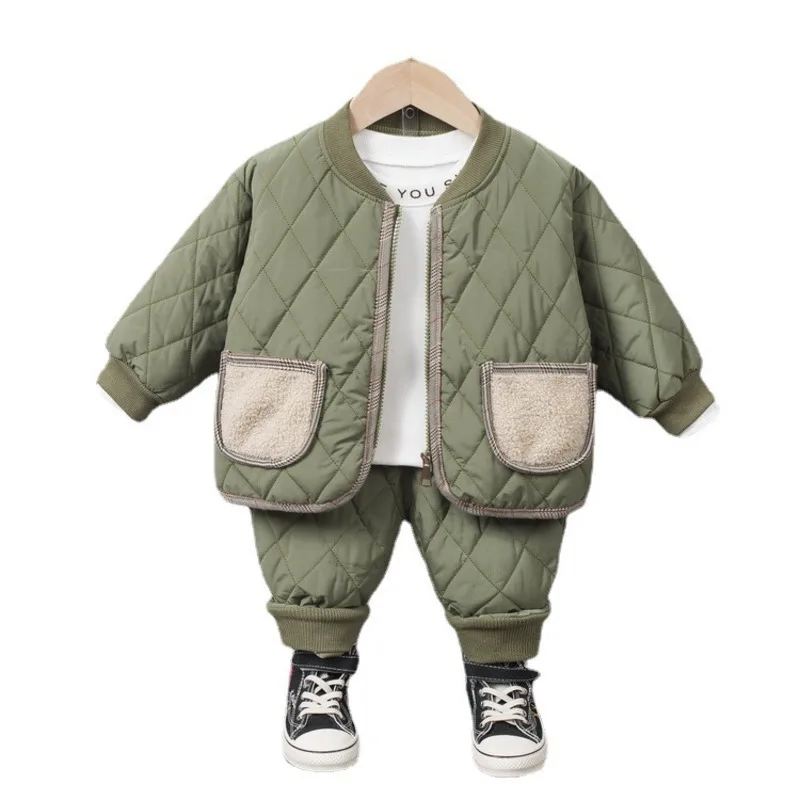 

Новая зимняя модная куртка одежда для маленьких девочек утепленное пальто и штаны для мальчиков 2 шт./компл. спортивный костюм для малышей д...