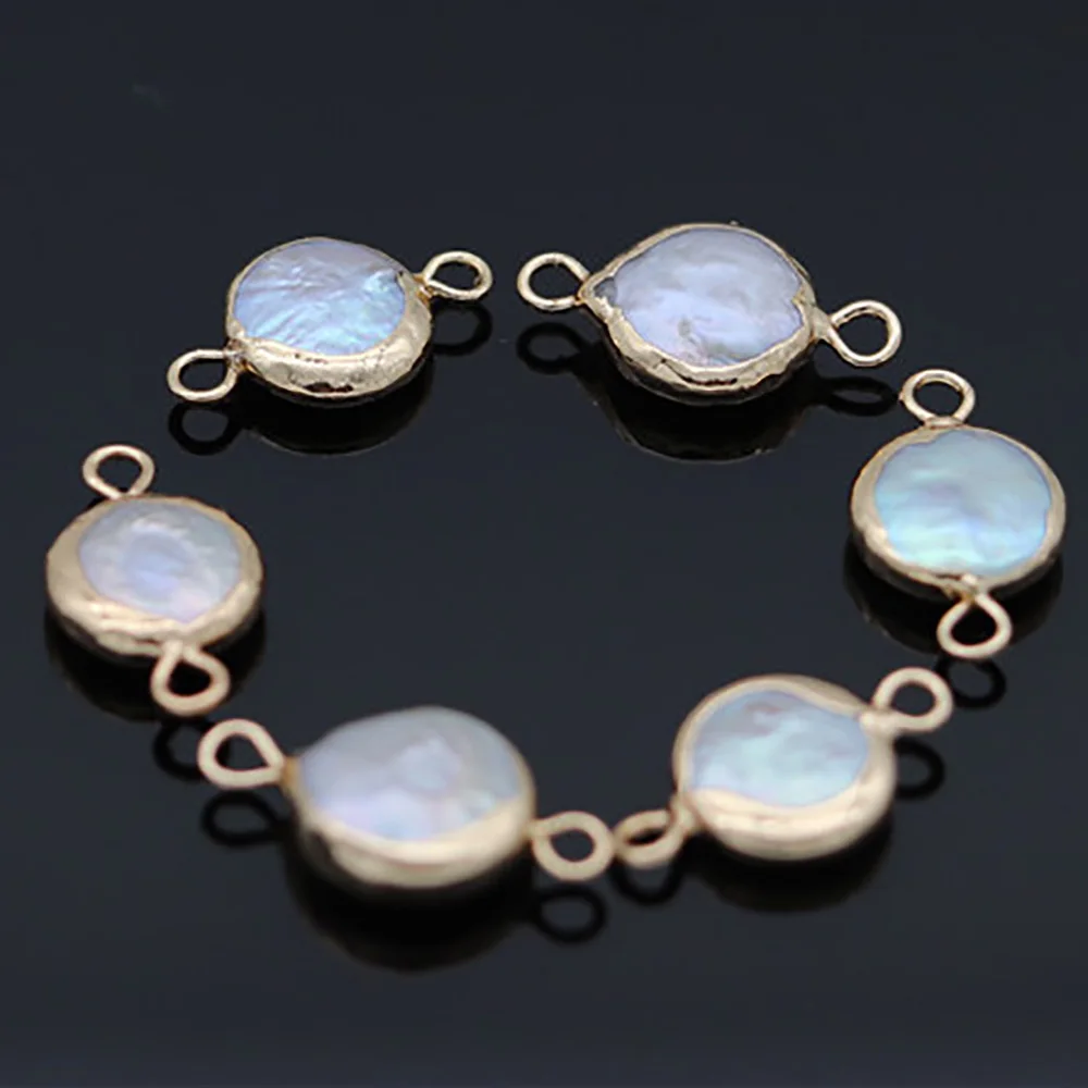 

2 шт., натуральные круглые жемчужные соединители для браслета