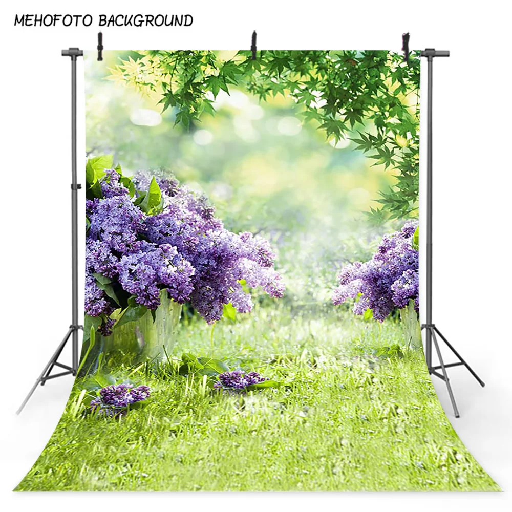 Весенний фон для фотосъемки новоброн фиолетовый цветок фотобудки студия зеленая