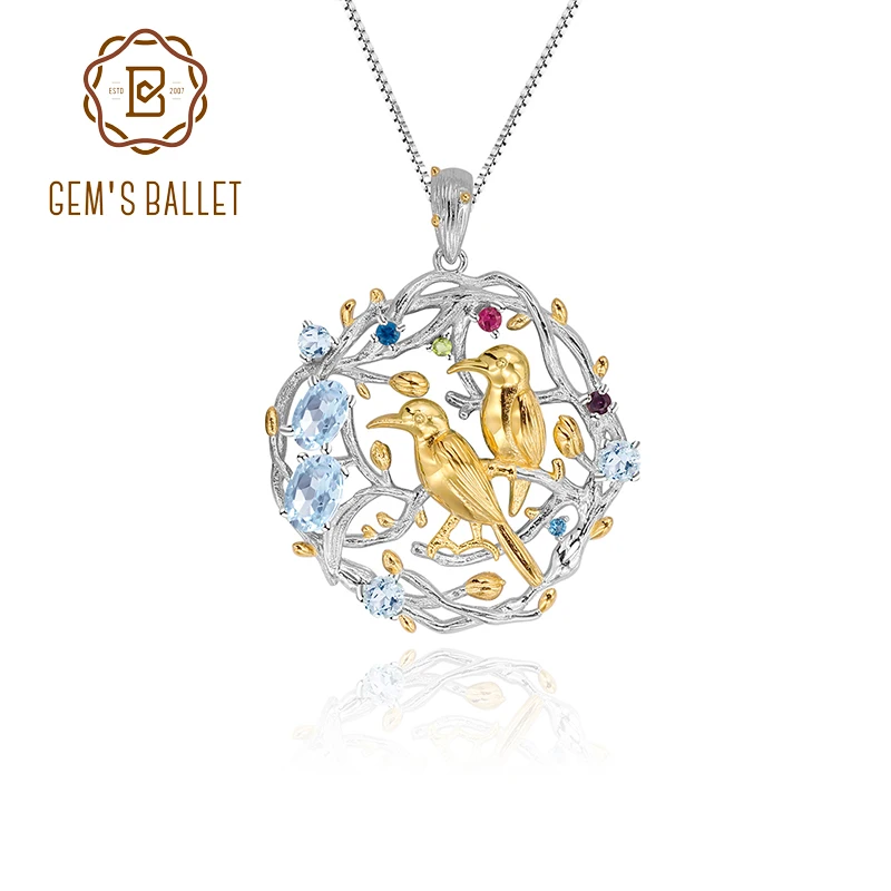 Женское ожерелье из серебра 925 пробы с натуральным голубым топазом|Подвески| |