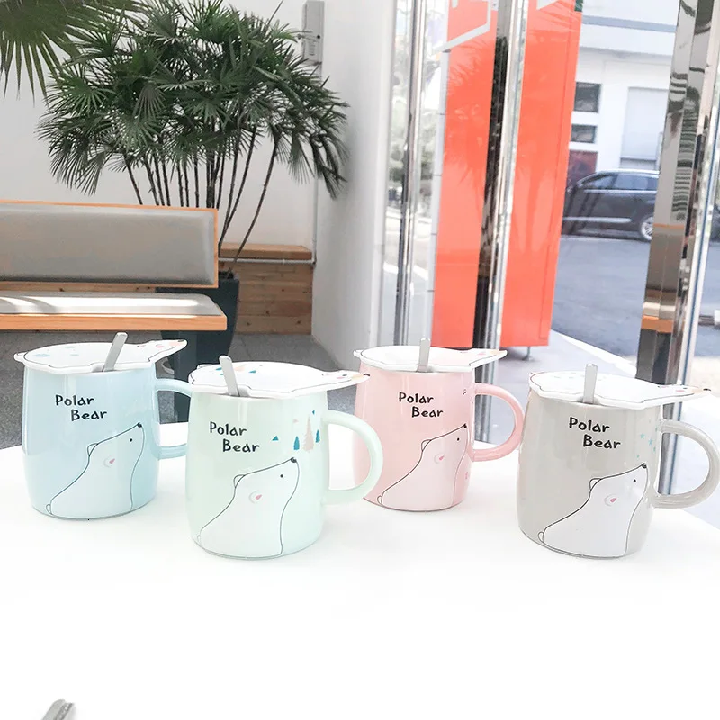 Керамическая кофейная чашка с милым мультяшным маленьким медведем ложка крышкой