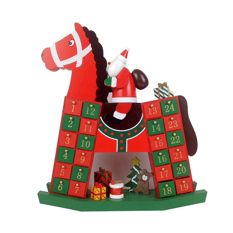 

Wooden Riding Horse Santa Claus Countdown 24 Days Advent Calendar DIY Handmade Creative Funny Christmas Gifts Desktop Decoration