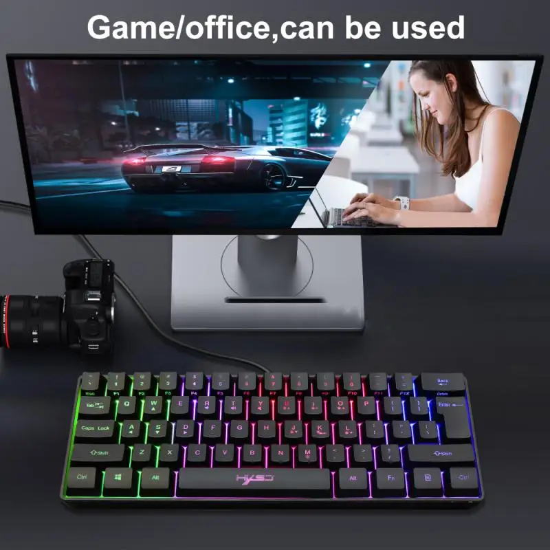 

Wired Gaming Keyboard Adjustable RGB Multiple Shortcut 61 Keys Keypad For Computer Laptop PC Gamers Home Work Office Accessories