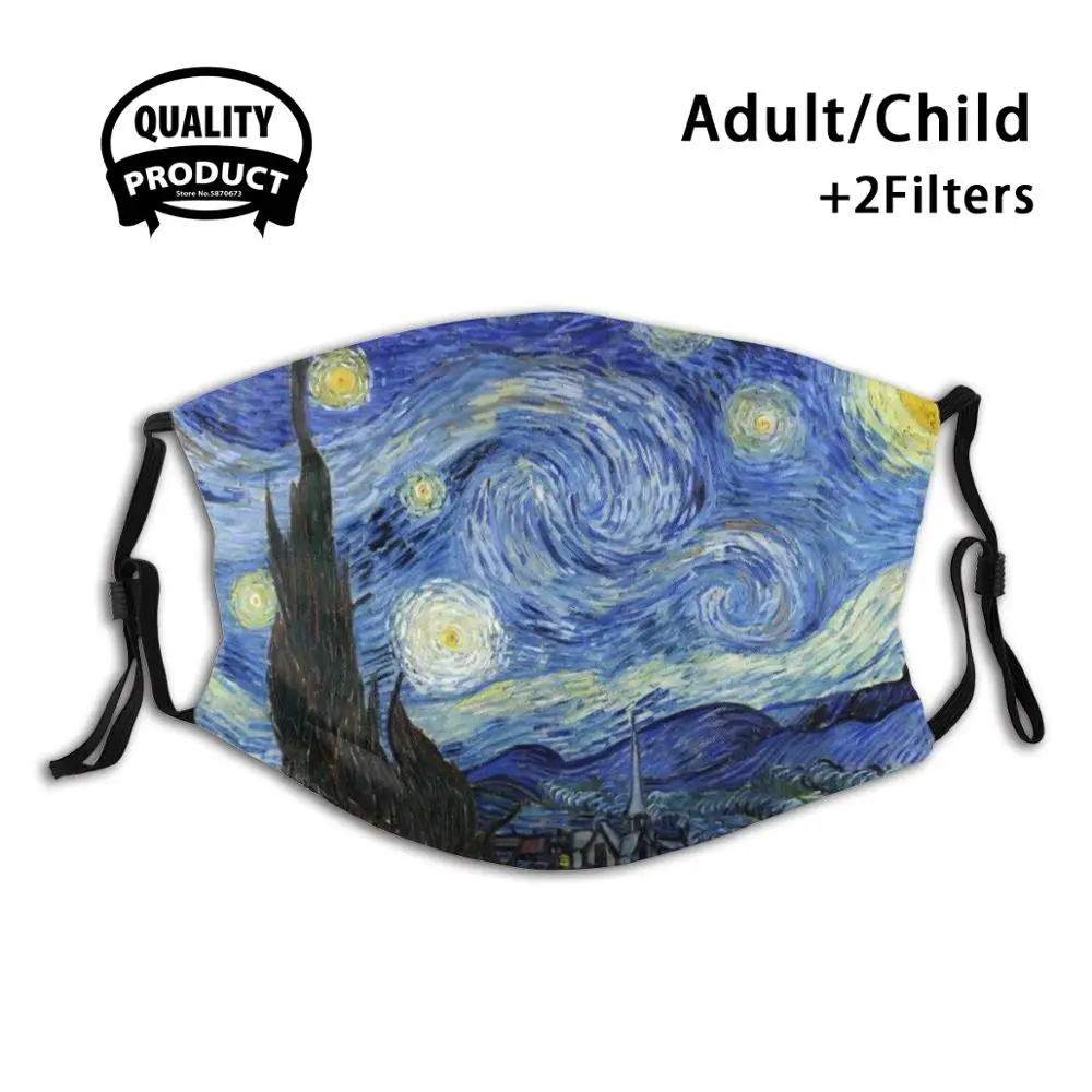 

Starry Night , Van Gogh Reusable Mouth Mask Filter Cool Funny Masks Starry Night Stars Sky Vincent Van Gogh Starry