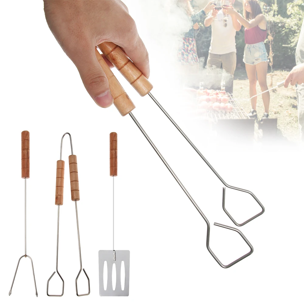 3 шт./компл. наружная барбекю деревянная ручка инструмента нержавеющая сталь