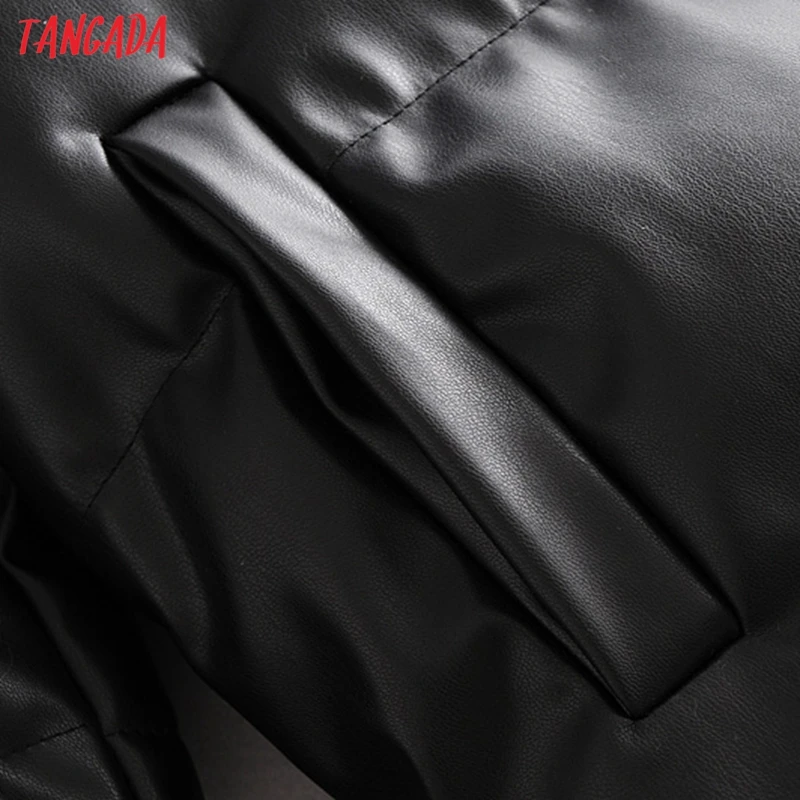 Tangada Women brown fur faux leather jacket coat oversized buttons 2020 Winter Female pu turn down collar overcoat QN30 | Женская одежда