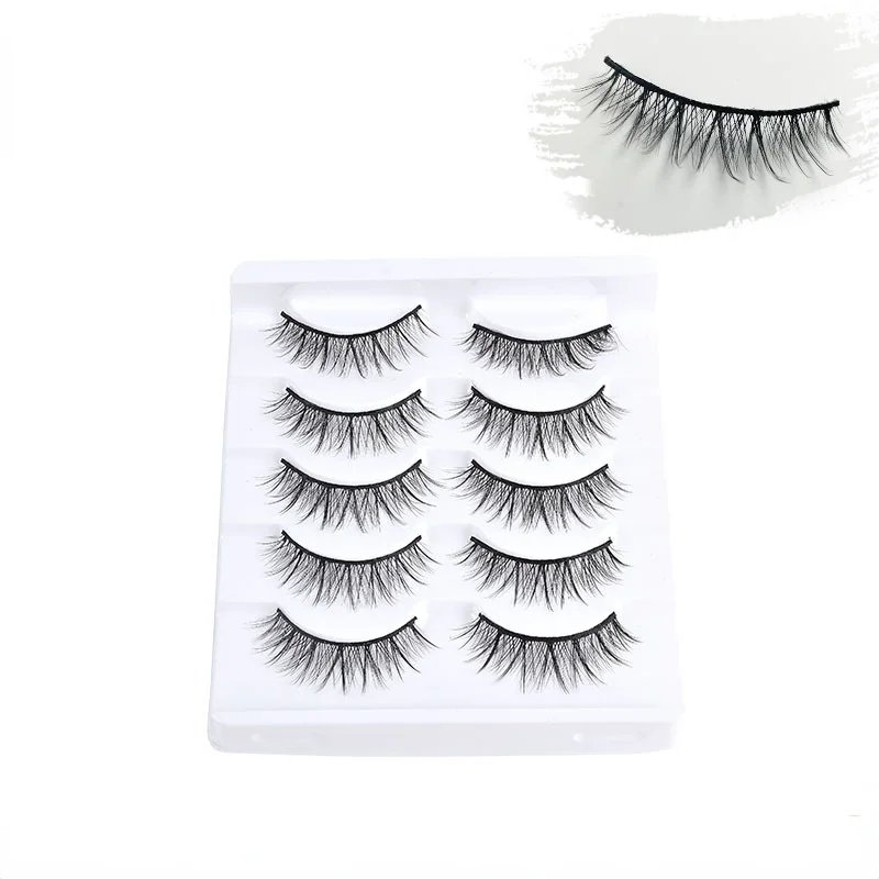 

3d Chemical Fiber Eyelashes Five Pairs of Natural Fake Eyelashes, Short Nude Makeup Eyelashes Multiple Styles of Eyelashes