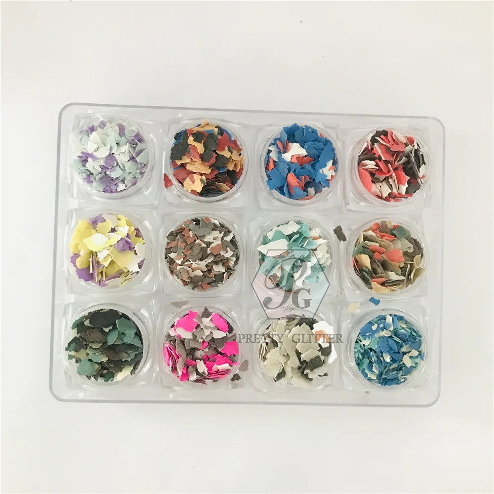 PrettyG 1 комплект-12 цветов неправильной рок-чип слюда хлопья смешанные цвета s
