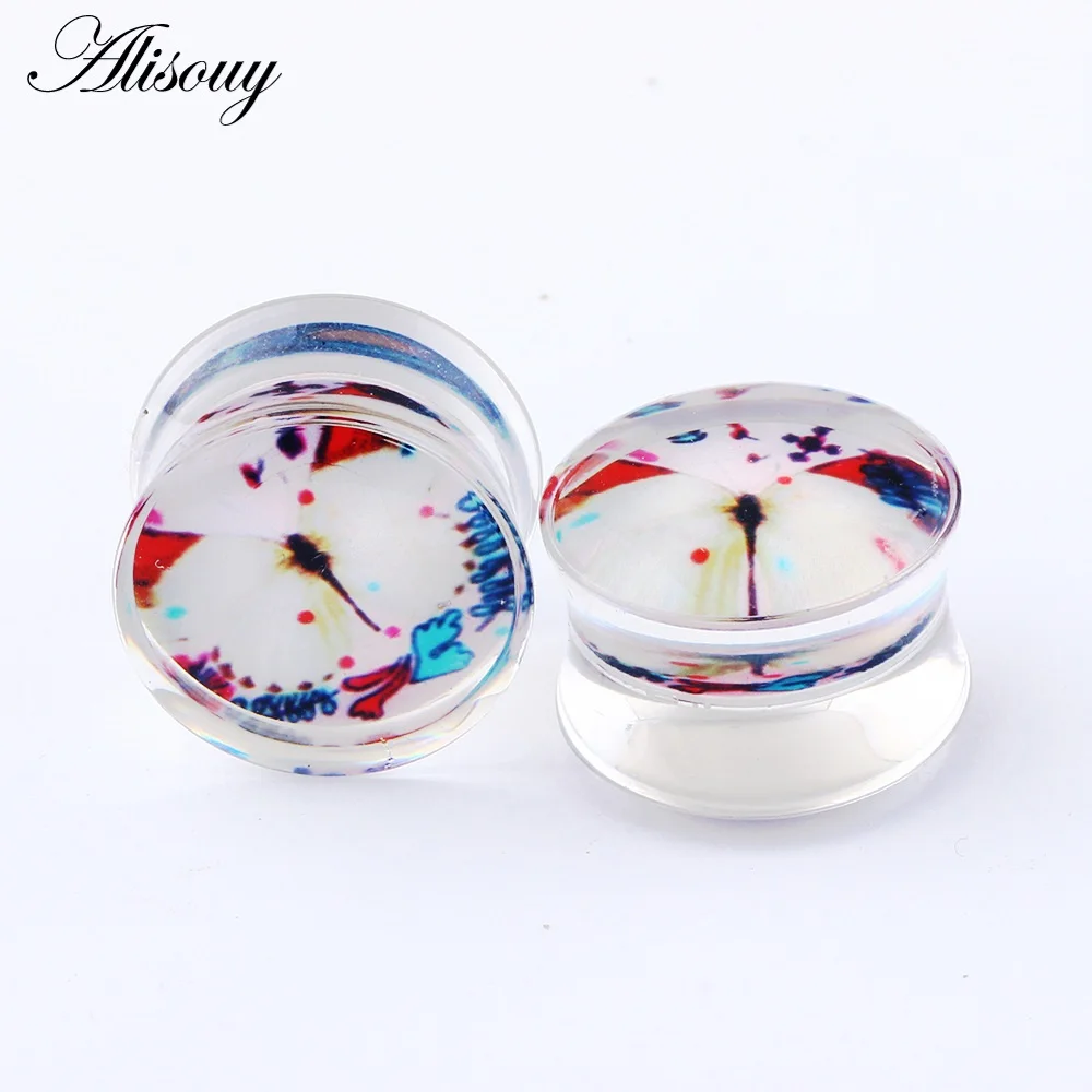 EM0811D Butterfly Alisouy 2 шт. диаметры для ушей туннели акриловые прозрачные фиолетовые животные цветок Модные беруши туннель растянутый пирсинг Тело растяжка - Окраска металла: EM0811D Butterfly