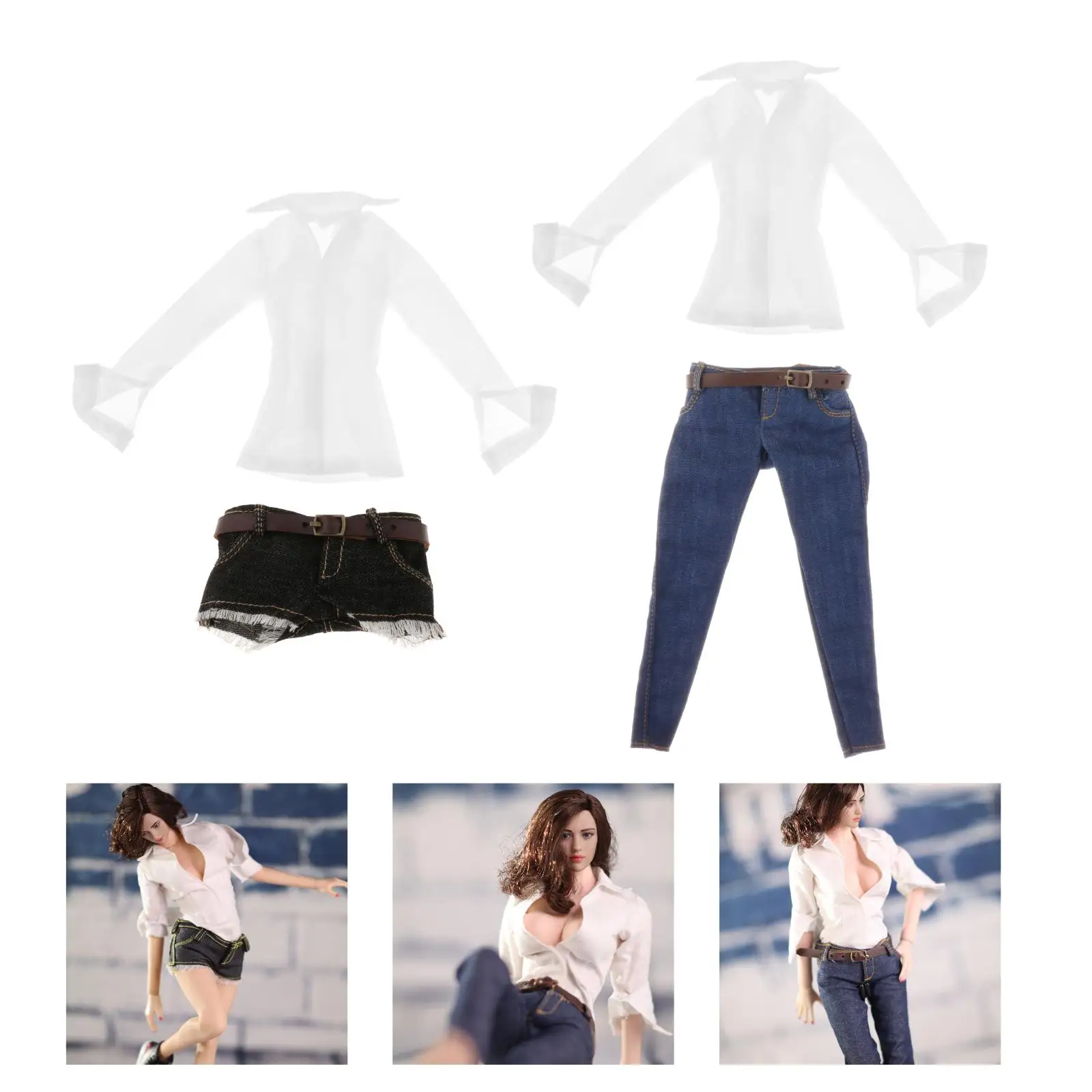 

1/6 Female Casual Wear Shirt Jeans Clothes Set For 12'' Action Figure Body Toys
