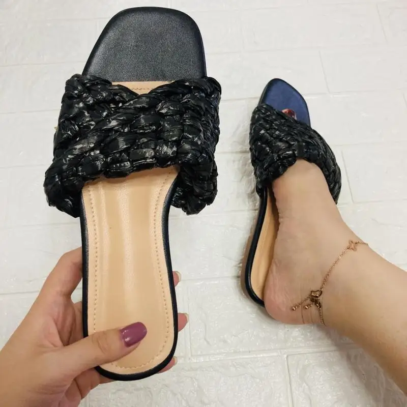 

Zar a Woman 2021 Shoes Summer New Sexy Weave Flat-Bottomed Women's Flat-Heeled Beach Sandals For Women Slippers Luxury Brand