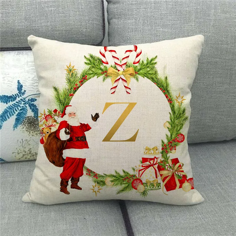 

1Pcs Christmas White Santa Claus Pattern 45*45cm Alphabet Cotton Linen Cushion Cover Decoration Cojines Decorativos Para 40678