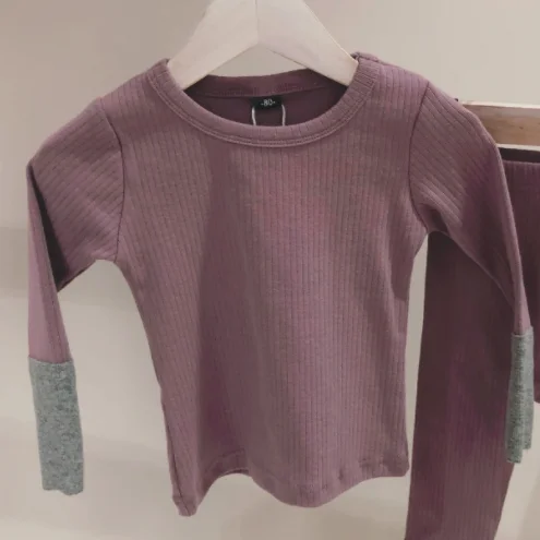 purple Top Весенний детский спортивный костюм детский пижамный комплект в рубчик для маленьких мальчиков и девочек; хлопковая Домашняя одежда; комплект из футболки и штанов одежда для маленьких девочек - Цвет: purple Top