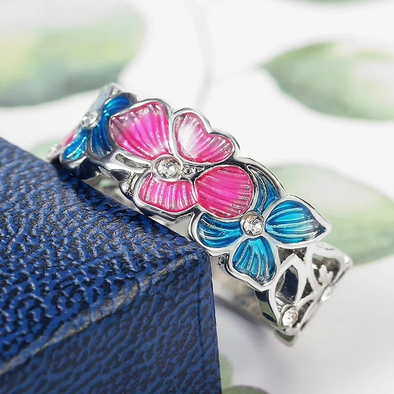 Huitan Crystal CZ красочные кольца с бабочкой и цветком для женщин модные на палец танцев