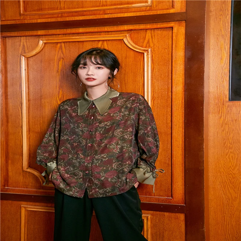 

Autumn Women Vintage Style Floral Printing Shirt Female Spring Loose Korean Casual Long Sleeve Blouse Ladies Button Blouses Tops