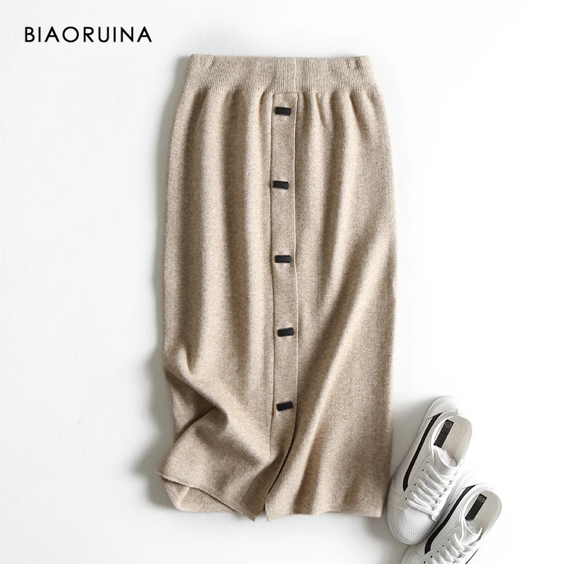 

Женская юбка с высокой талией BIAORUINA элегантная прямая вязаная юбка Стразы в Корейском стиле женские шикарные юбки один размер