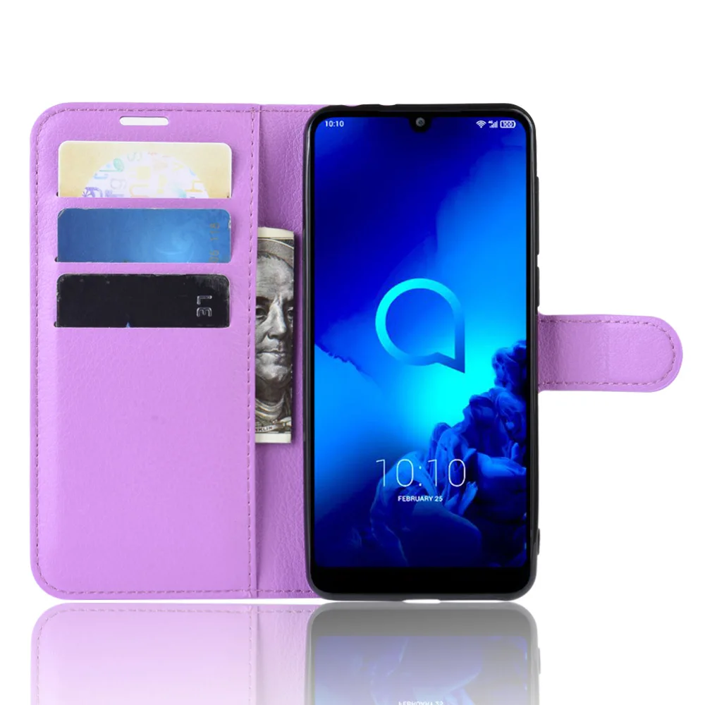 Фиолетовый 5039 чехол для Alcatel 3L, чехол, кошелек, карта, Стент, книга, стиль, флип, кожаный защитный чехол s, черный 5039U 5039D Alcatel3L Alcatel5039 - Цвет: Фиолетовый
