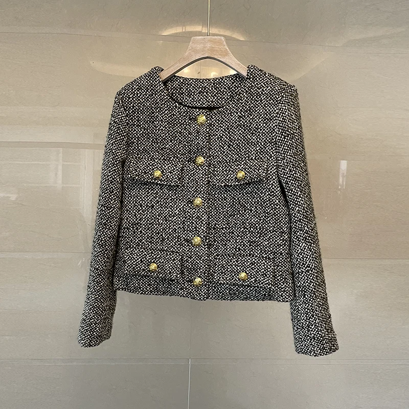Женская твидовая куртка на пуговицах подиумная винтажная элегантная офисная с