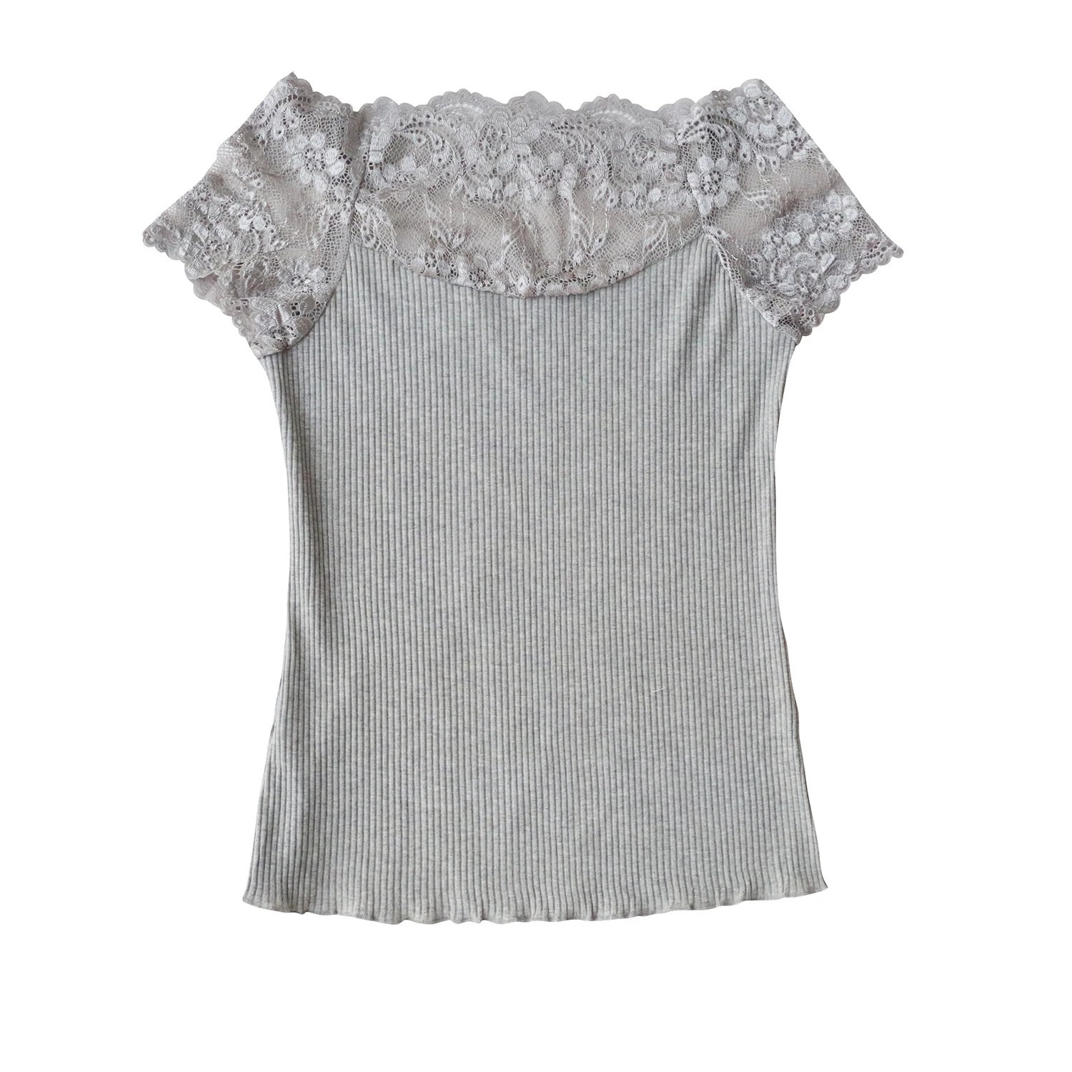 

summer knitted T Shirt Women Short Sleeve Korean Style Tshirt Fashion brand slash enck solid Top Female lace Tees black gray ins