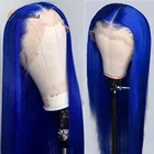 Карнавальный синтетический парик на сетке спереди, длинный прямой парик на сетке спереди, 26 дюймов, синие парики, термостойкие волосы, парики для косплея