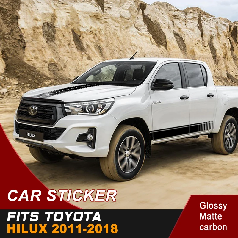 

Car Sticker Fit For TOYOTA HILUX 2018-2011 Racing Styling 4x4 Side Door Hood Back Door Stripe Graphic Vinyls Cool Car Decals kit