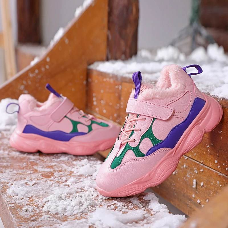 Спортивная обувь для девочек зимние кроссовки розовая теплая с мехом школьников