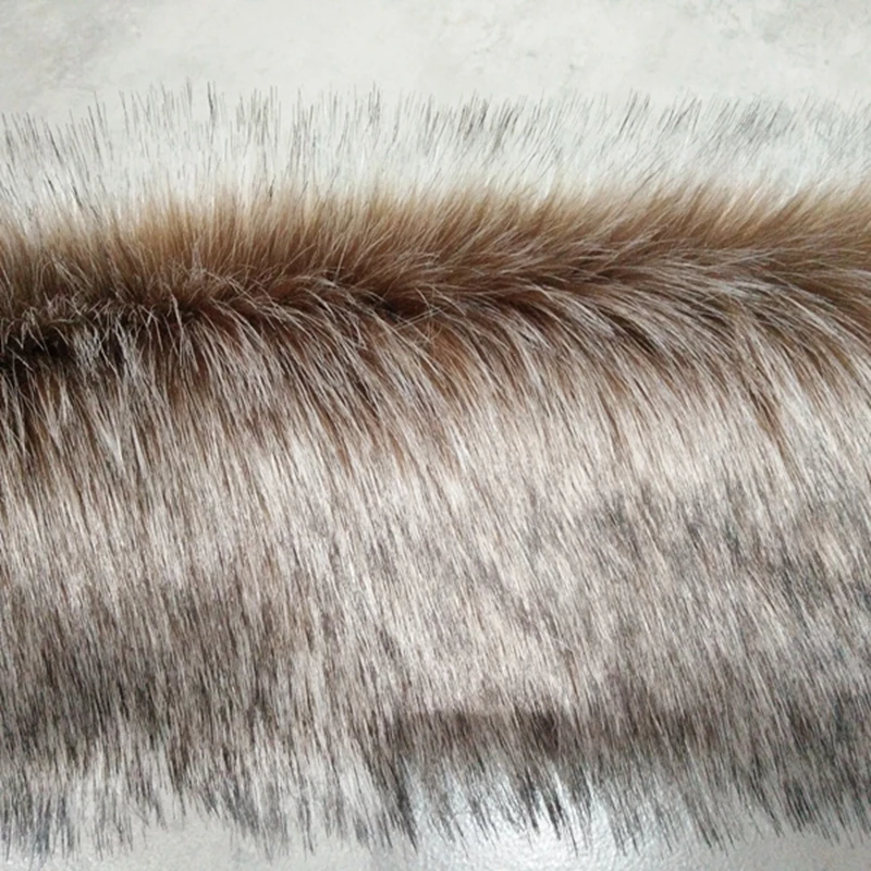 180CM*10CM Long Pile 6cm Small Piece Imitation Brown Dyed Tip Fox Fur Plush Faux Fabric DIY Coat Collar Vest Pillow Toy - купить по