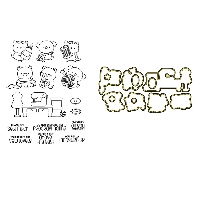 Набор прозрачных штампов Crafty с персонажами и координационными штампами кот