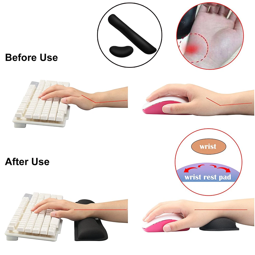 

Keyboard Mouse Soft Gaming Home Office Ergonomic Pain Relief Memory Foam Nonslip Practical Durable Wrist Rest Pad Set